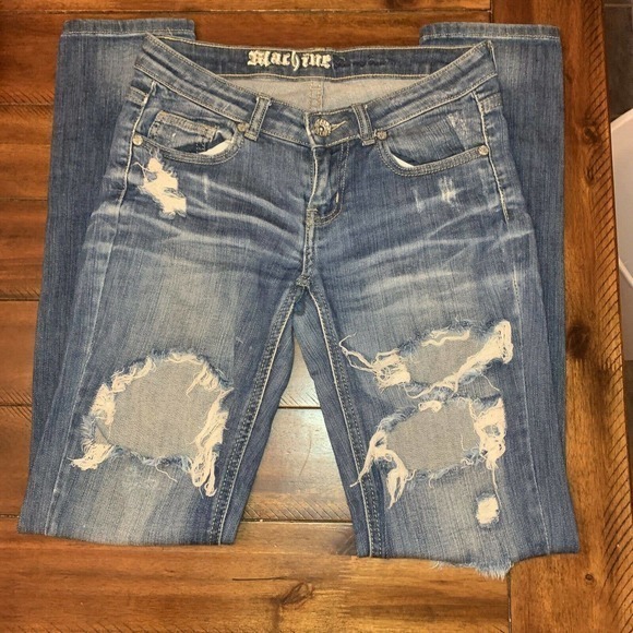 Machine Nouvelle Mode Size 3 28x30 Med Wash Distressed Denim Jeans DMP-11661 - Picture 1 of 10